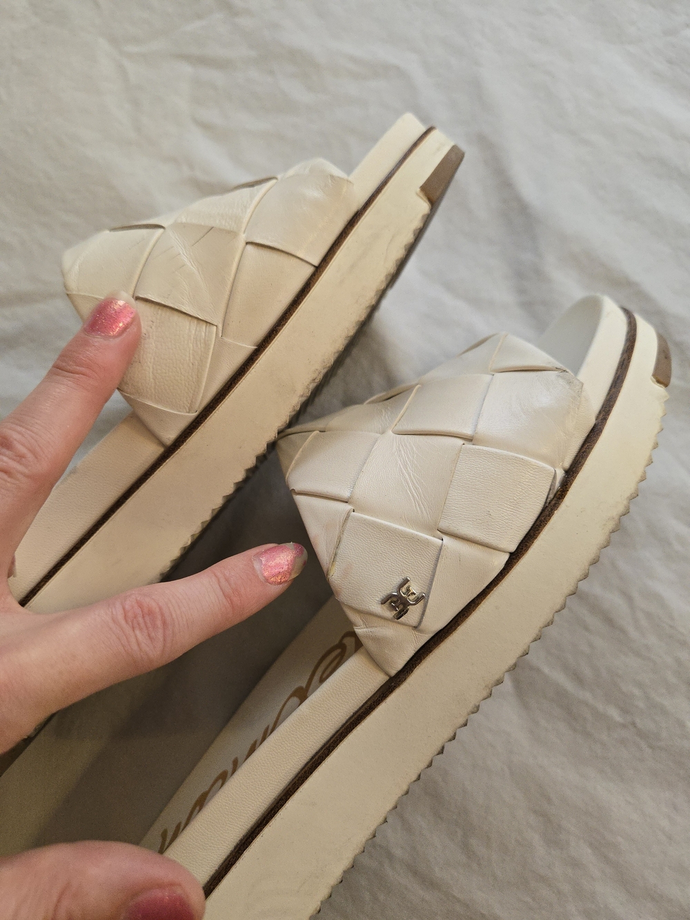 Sam Edelman Adaley Slide Sandal Ivory Woven Strap Open-Toe HAL3 - Picture 4 of 9